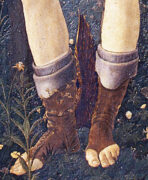 La Primavera, Sandro Botticelli, dettaglio dei calzari alati di Mercurio