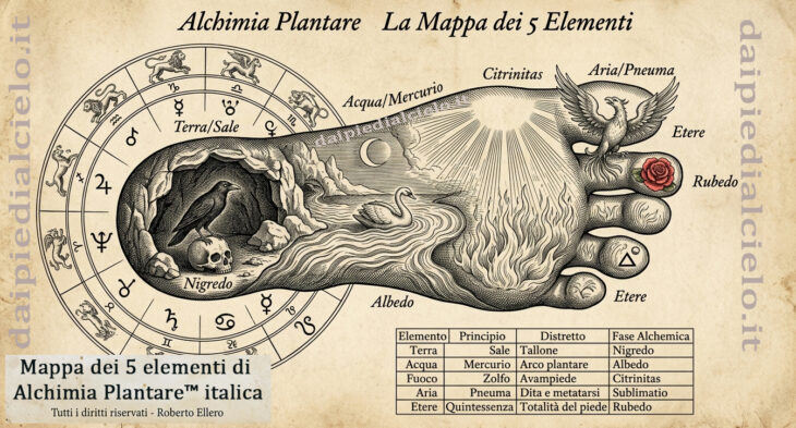 Mappa dei 5 Elementi di Alchimia Plantare™ italica, di Roberto Ellero, Dai Piedi al Cielo